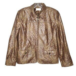 Womens Reptile Print Jacket 12P Textured Brown Metallic Bronze Animal Mob Wife